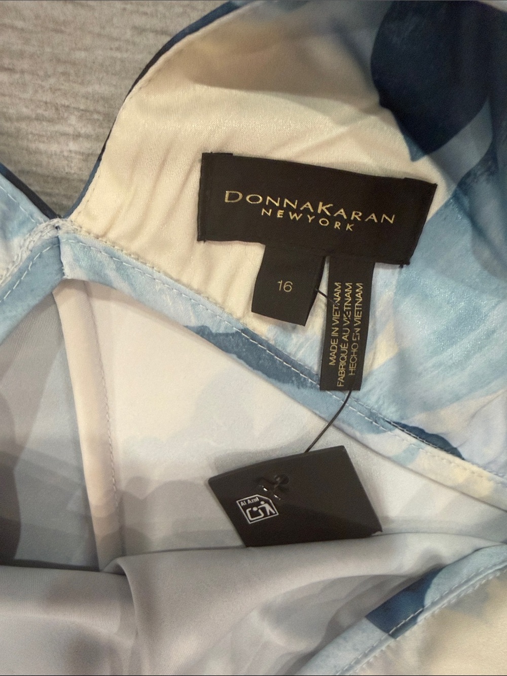 Donna Karan NWT 16 Floral Empire Waist A-Line Blue & White Midi Dress - Picture 4 of 6